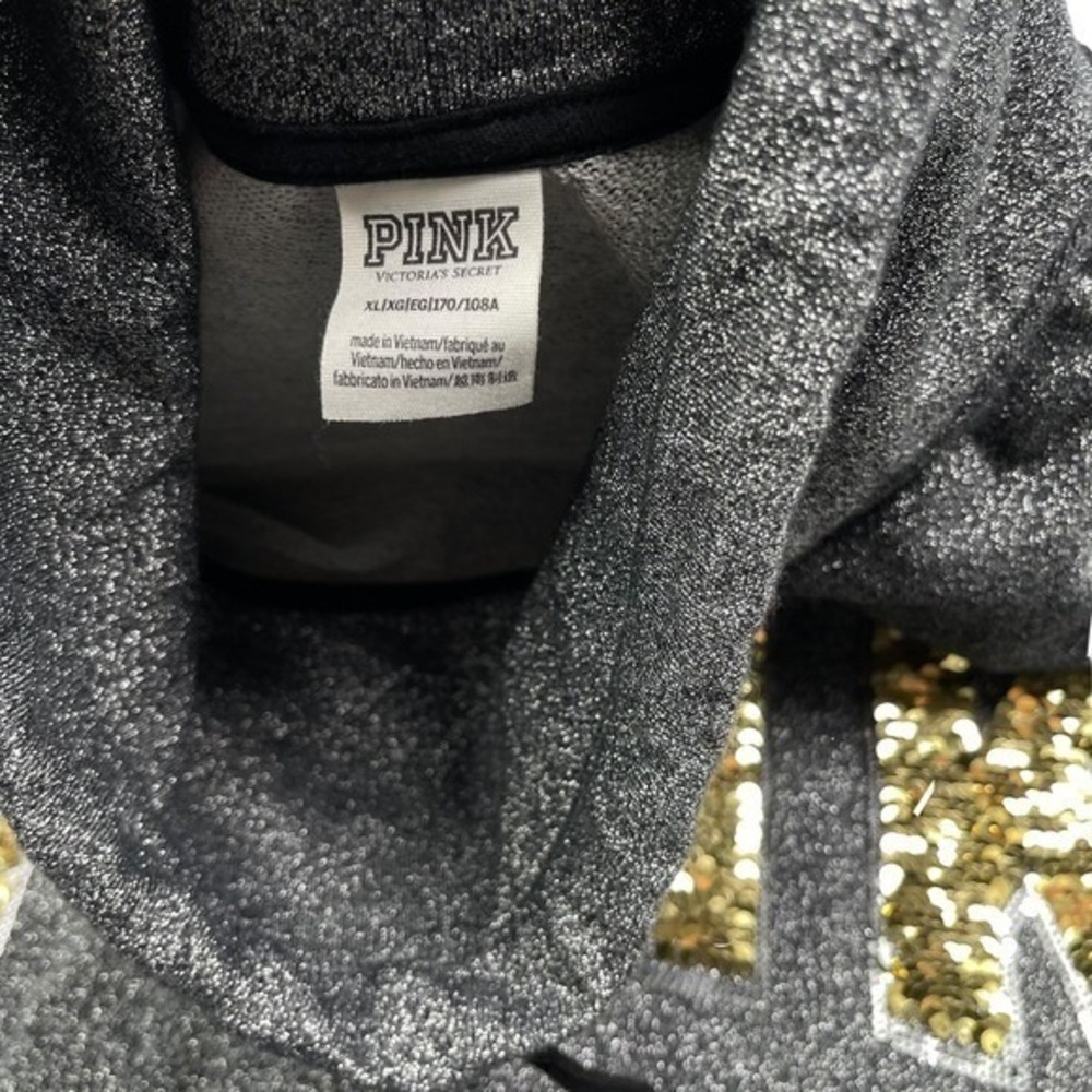 Victoria's Secret PINK Logo Sequin Bling Campus Cowl Neck Sweatshirt Rainbow XL - Picture 12 of 13